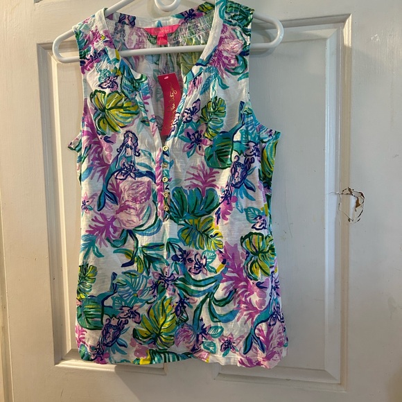 Lilly Pulitzer Tops - Tropical Floral Sleeveless Button Tank Top - Multi Color